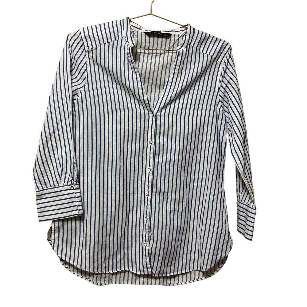 Zara Basic Button Down Shirt Split Neck Blouse La… - image 1